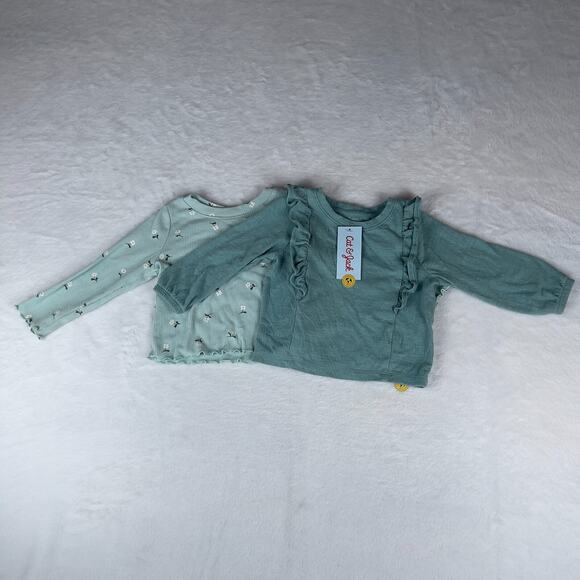 Lot of 2 Cat & Jack T-Shirt Girls Toddler 18M Mint Green Floral Long Sleeve - Picture 1 of 4
